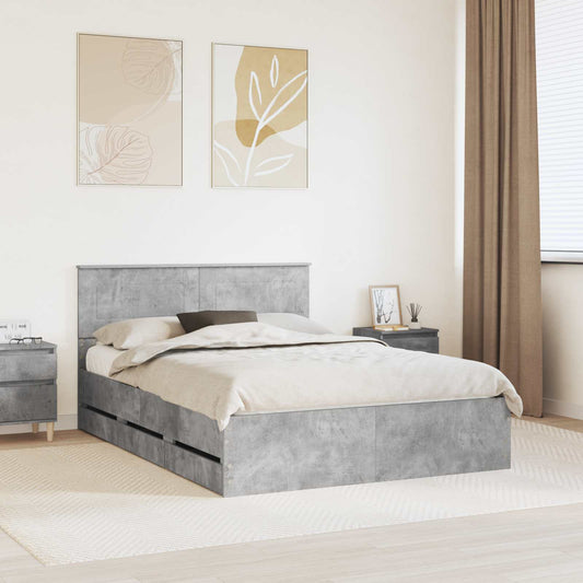vidaXL Bed Frame with Drawer Concrete Grey 140 x 190 cm Engineer Wood