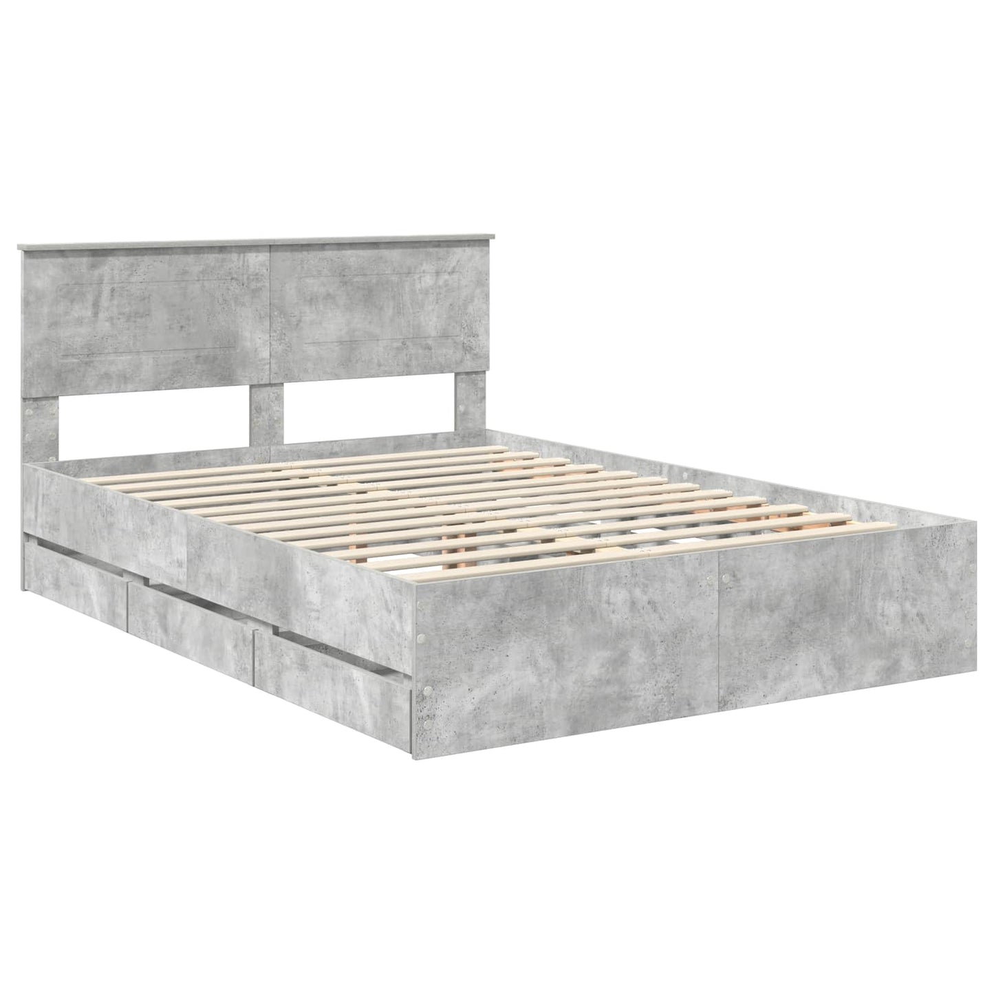 vidaXL Bed Frame with Drawer Concrete Grey 140 x 190 cm Engineer Wood
