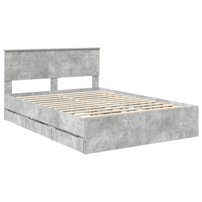 vidaXL Bed Frame with Drawer Concrete Grey 140 x 190 cm Engineer Wood