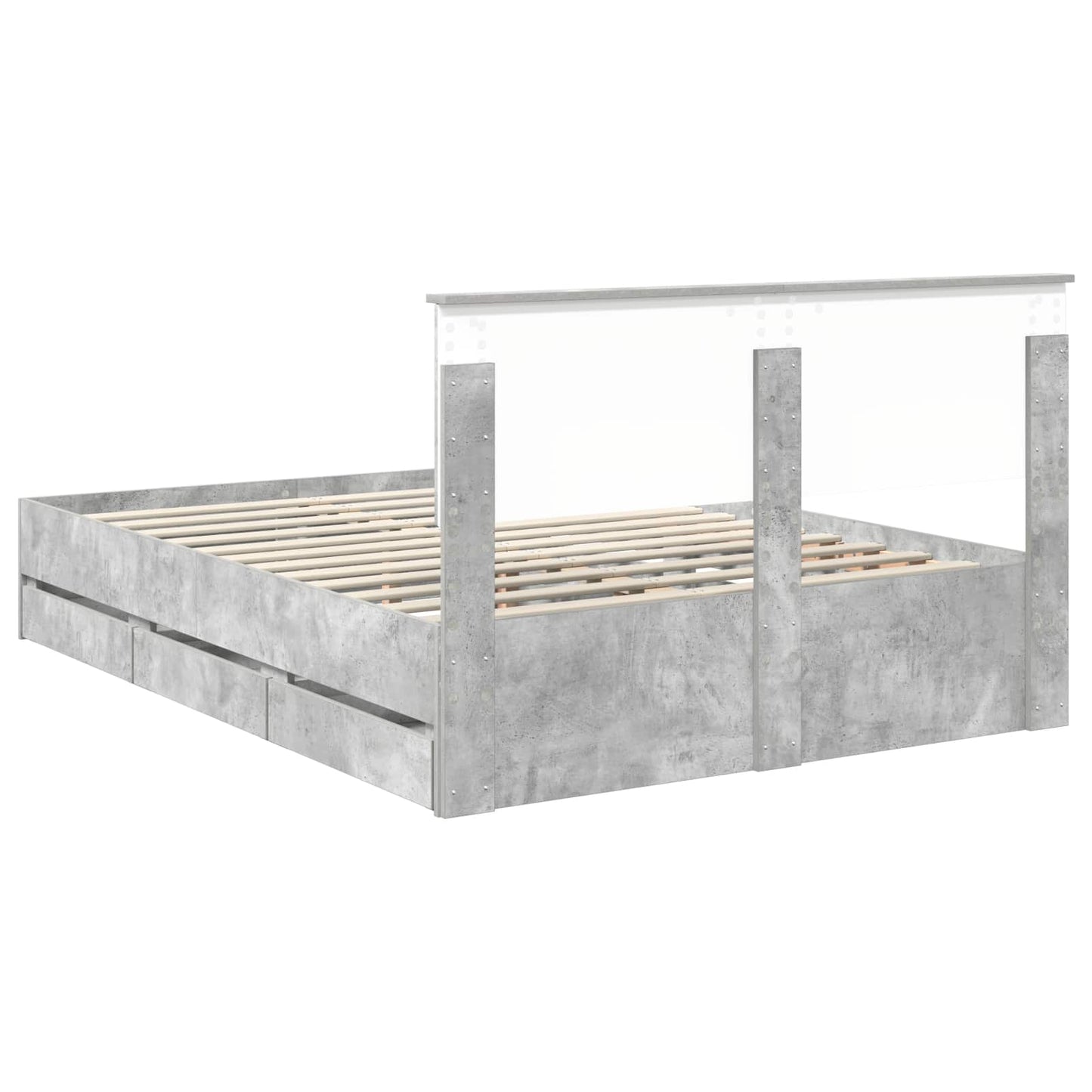 vidaXL Bed Frame with Drawer Concrete Grey 140 x 190 cm Engineer Wood