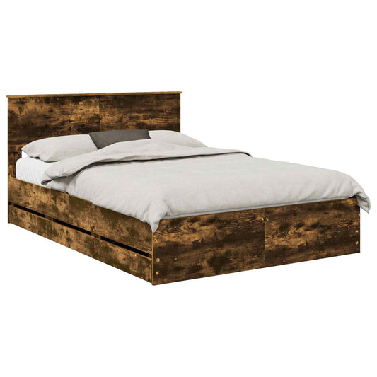 vidaXL Bed Frame with Drawer Smoked Oak 140 x 190 cm Engineer Wood