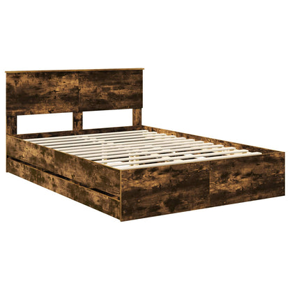 vidaXL Bed Frame with Drawer Smoked Oak 140 x 190 cm Engineer Wood