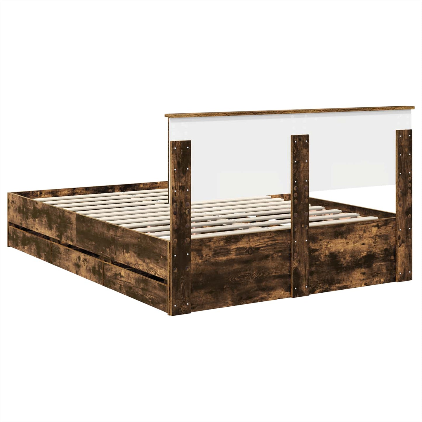 vidaXL Bed Frame with Drawer Smoked Oak 140 x 190 cm Engineer Wood