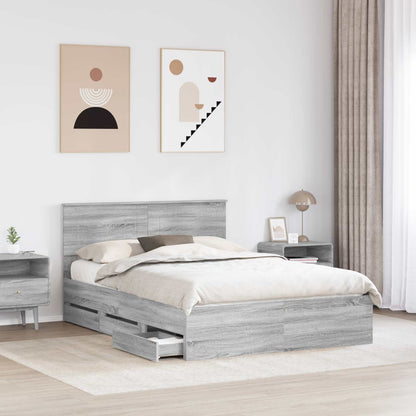 vidaXL Bed Frame with Drawer Grey Sonoma 140 x 190 cm Engineer Wood