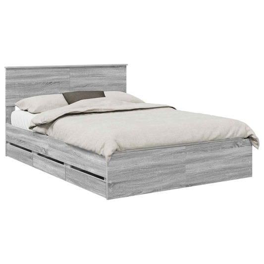 vidaXL Bed Frame with Drawer Grey Sonoma 140 x 190 cm Engineer Wood