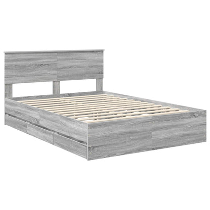 vidaXL Bed Frame with Drawer Grey Sonoma 140 x 190 cm Engineer Wood