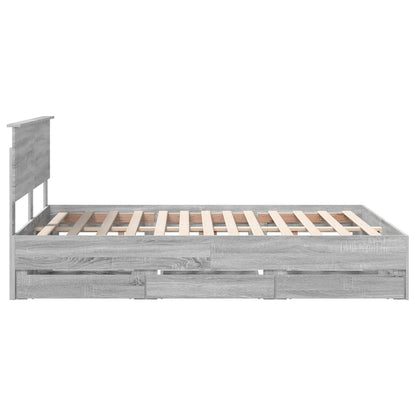 vidaXL Bed Frame with Drawer Grey Sonoma 140 x 190 cm Engineer Wood