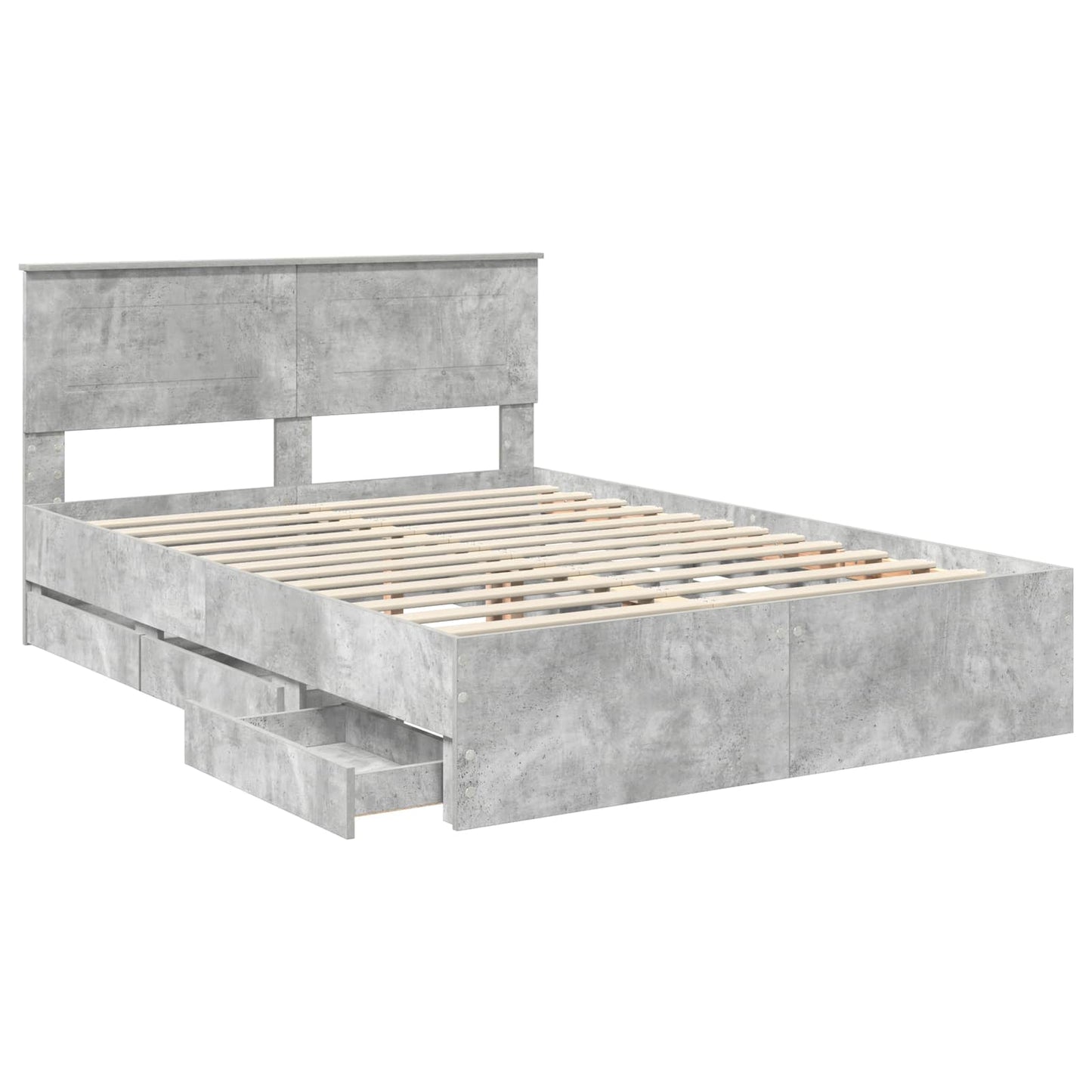 vidaXL Bed Frame with Drawer Concrete Grey 140 x 200 cm Engineer Wood