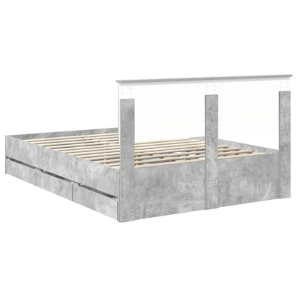 vidaXL Bed Frame with Drawer Concrete Grey 140 x 200 cm Engineer Wood