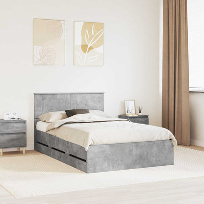 vidaXL Bed Frame with Drawer Concrete Grey 135 x 190 cm Engineer Wood