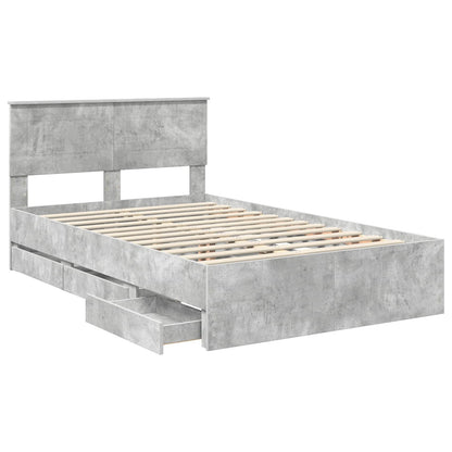 vidaXL Bed Frame with Drawer Concrete Grey 135 x 190 cm Engineer Wood