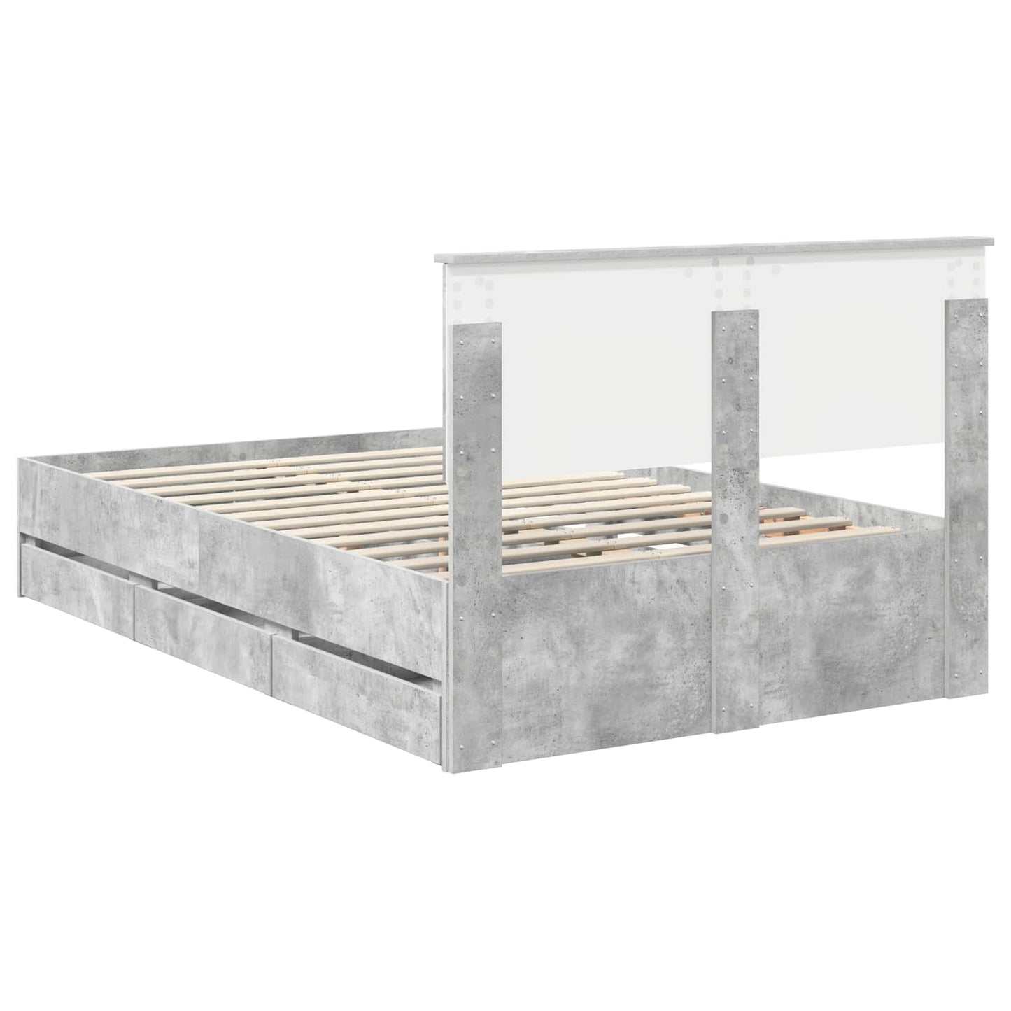 vidaXL Bed Frame with Drawer Concrete Grey 135 x 190 cm Engineer Wood