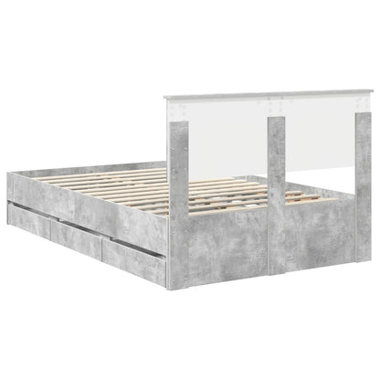 vidaXL Bed Frame with Drawer Concrete Grey 135 x 190 cm Engineer Wood