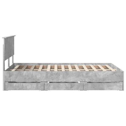 vidaXL Bed Frame with Drawer Concrete Grey 135 x 190 cm Engineer Wood