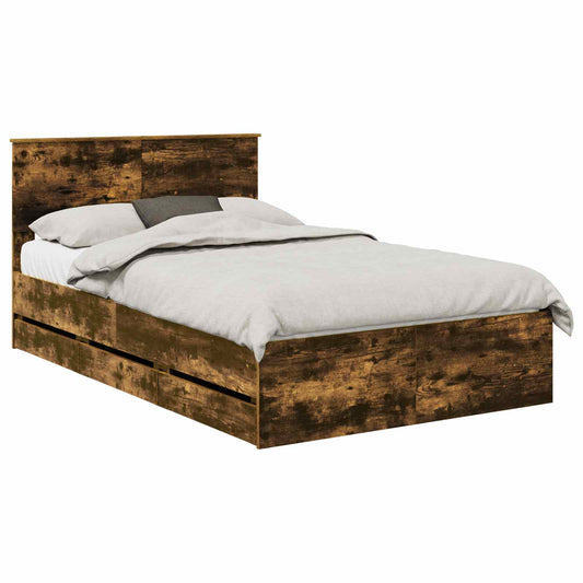 vidaXL Bed Frame with Drawer Smoked Oak 135 x 190 cm Engineer Wood