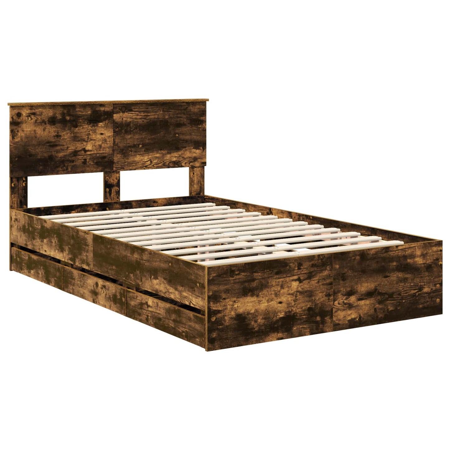 vidaXL Bed Frame with Drawer Smoked Oak 135 x 190 cm Engineer Wood