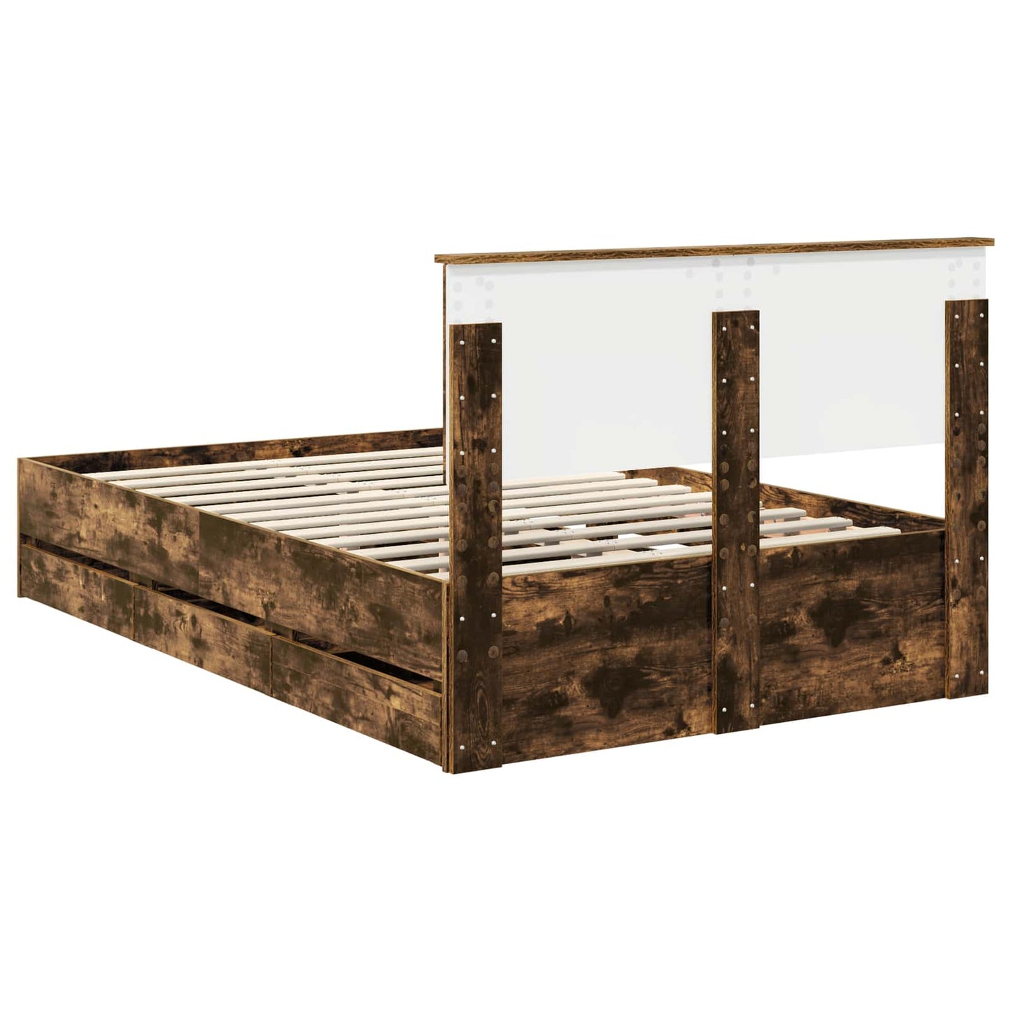 vidaXL Bed Frame with Drawer Smoked Oak 135 x 190 cm Engineer Wood
