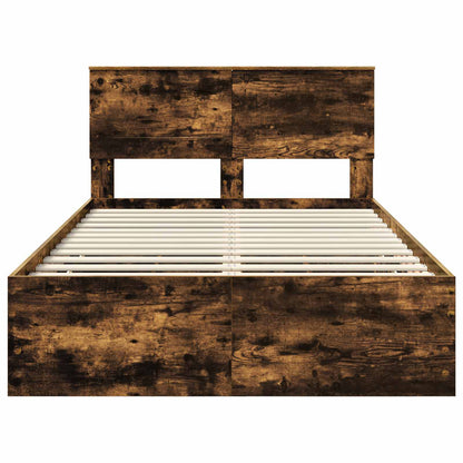 vidaXL Bed Frame with Drawer Smoked Oak 135 x 190 cm Engineer Wood