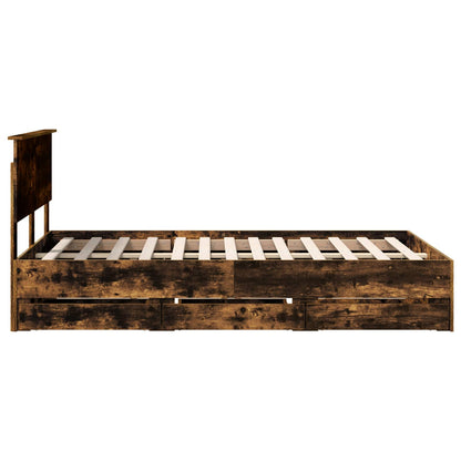 vidaXL Bed Frame with Drawer Smoked Oak 135 x 190 cm Engineer Wood