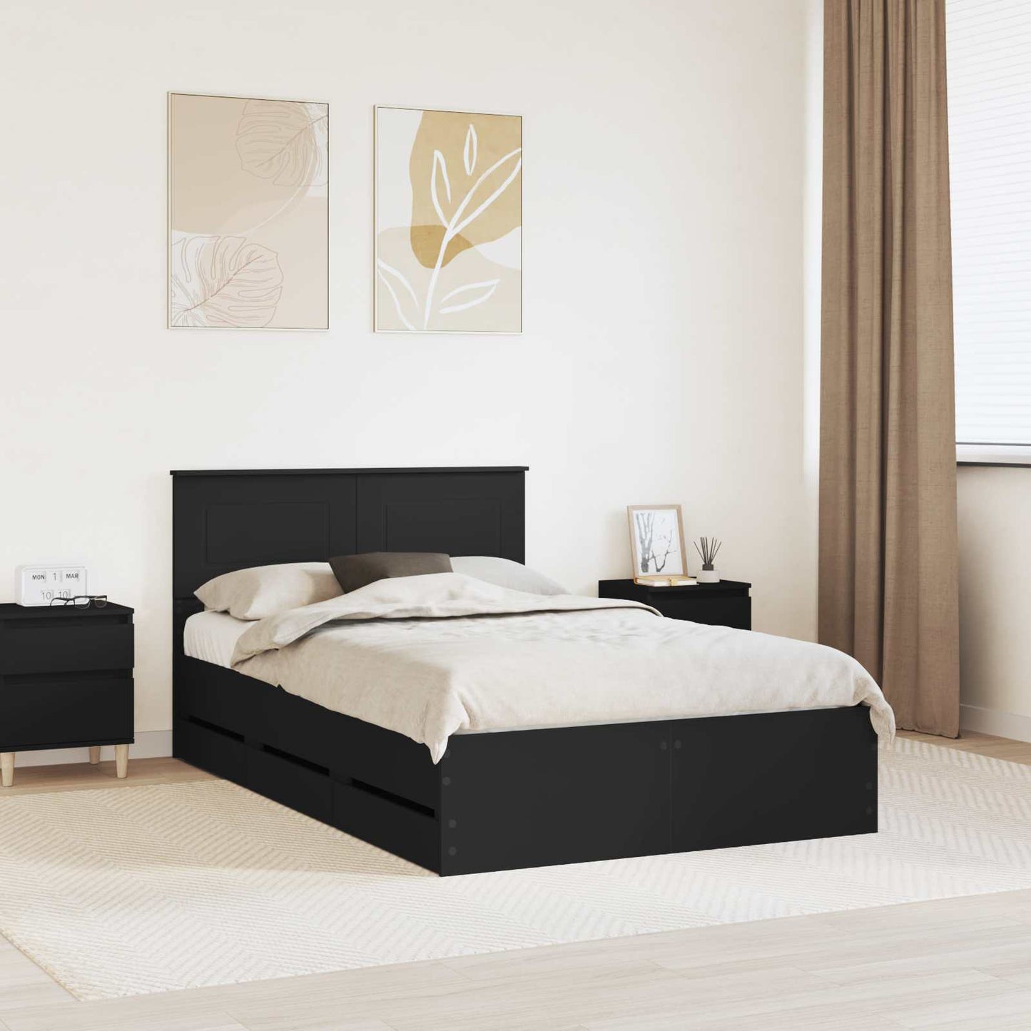 vidaXL Bed Frame with Drawer Black 120 x 190 cm Engineer Wood