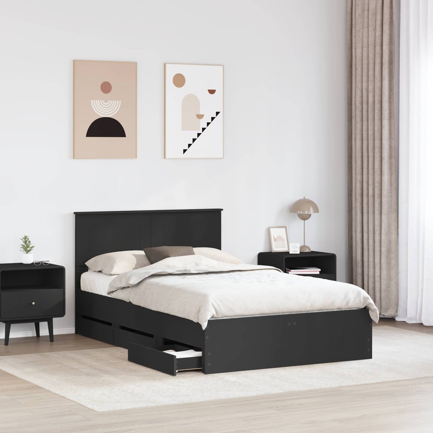 vidaXL Bed Frame with Drawer Black 120 x 190 cm Engineer Wood