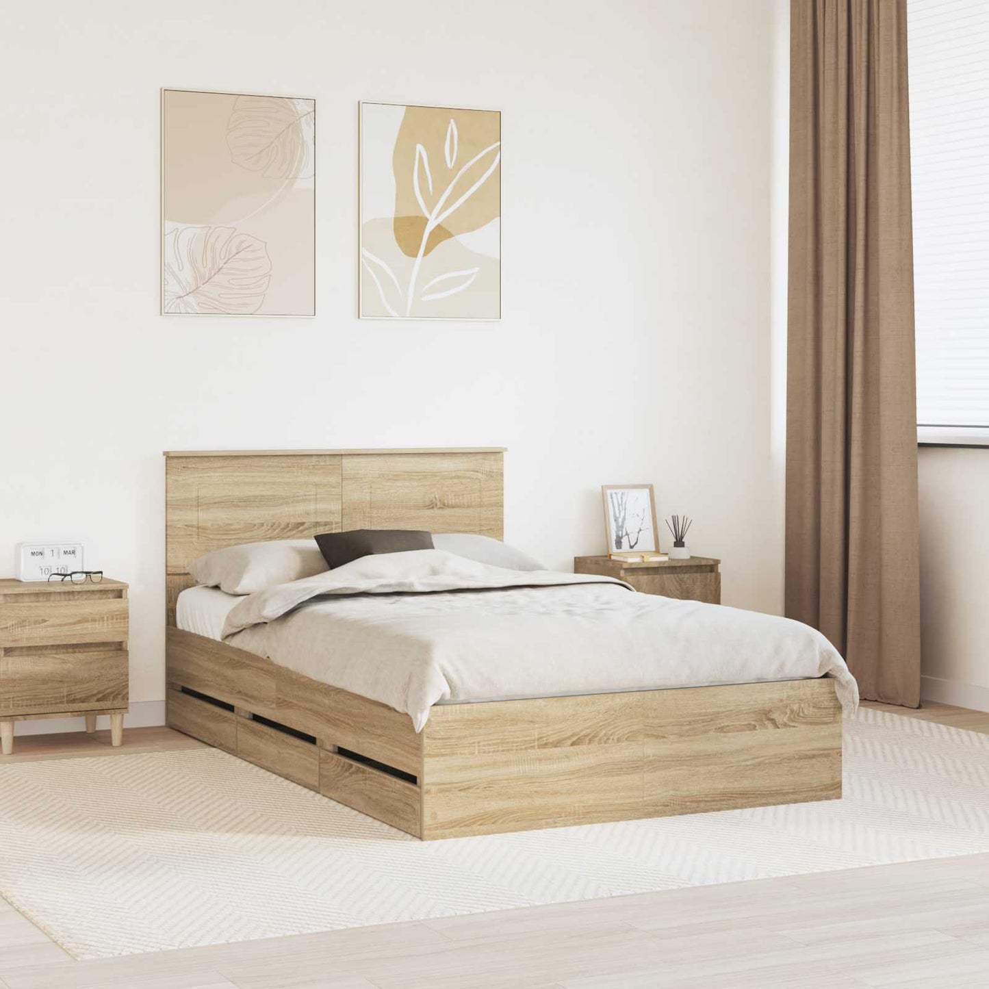 vidaXL Bed Frame with Drawer Sonoma Oak 120 x 190 cm Engineer Wood