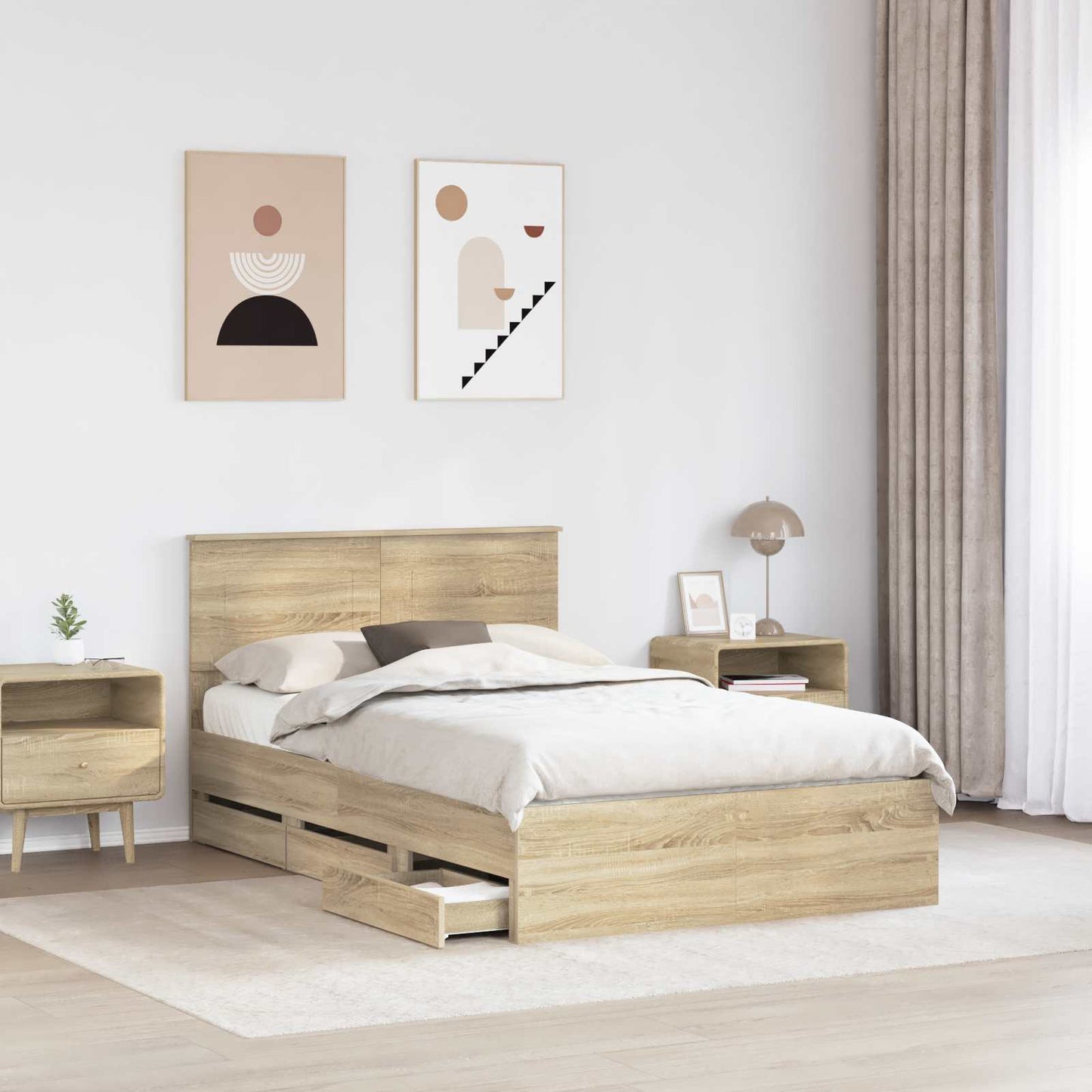 vidaXL Bed Frame with Drawer Sonoma Oak 120 x 190 cm Engineer Wood