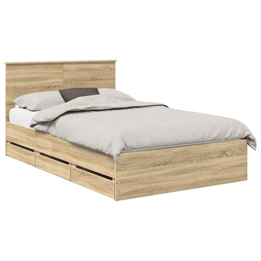 vidaXL Bed Frame with Drawer Sonoma Oak 120 x 190 cm Engineer Wood
