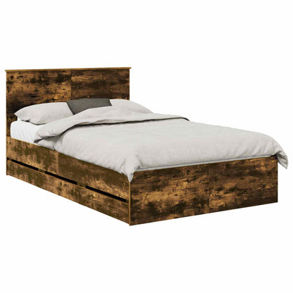 vidaXL Bed Frame with Drawer Smoked Oak 120 x 190 cm Engineer Wood
