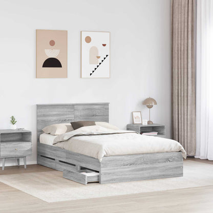 vidaXL Bed Frame with Drawer Grey Sonoma 120 x 190 cm Engineer Wood