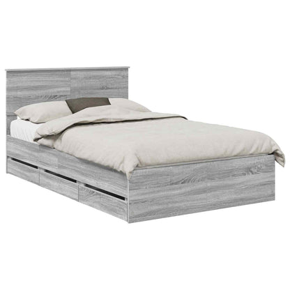 vidaXL Bed Frame with Drawer Grey Sonoma 120 x 190 cm Engineer Wood