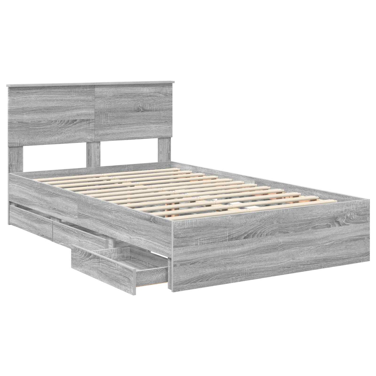 vidaXL Bed Frame with Drawer Grey Sonoma 120 x 190 cm Engineer Wood