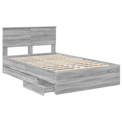 vidaXL Bed Frame with Drawer Grey Sonoma 120 x 190 cm Engineer Wood