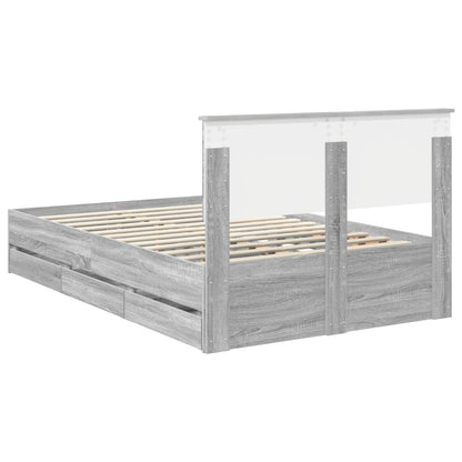 vidaXL Bed Frame with Drawer Grey Sonoma 120 x 190 cm Engineer Wood