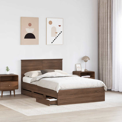 vidaXL Bed Frame with Drawer Brown Oak 120 x 190 cm Engineer Wood