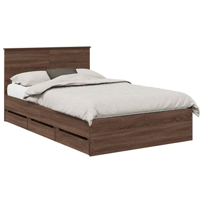 vidaXL Bed Frame with Drawer Brown Oak 120 x 190 cm Engineer Wood