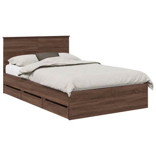 vidaXL Bed Frame with Drawer Brown Oak 120 x 190 cm Engineer Wood