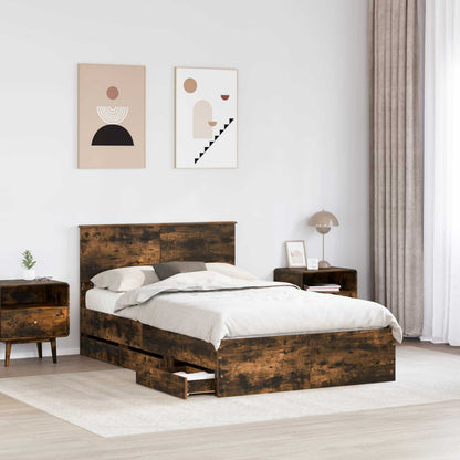 vidaXL Bed Frame with Drawer Smoked Oak 120 x 200 cm Engineer Wood