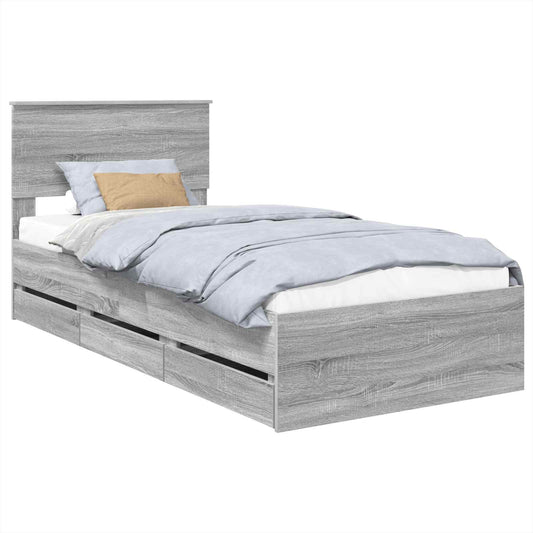 vidaXL Bed Frame with Drawer Grey Sonoma 100 x 200 cm Engineer Wood