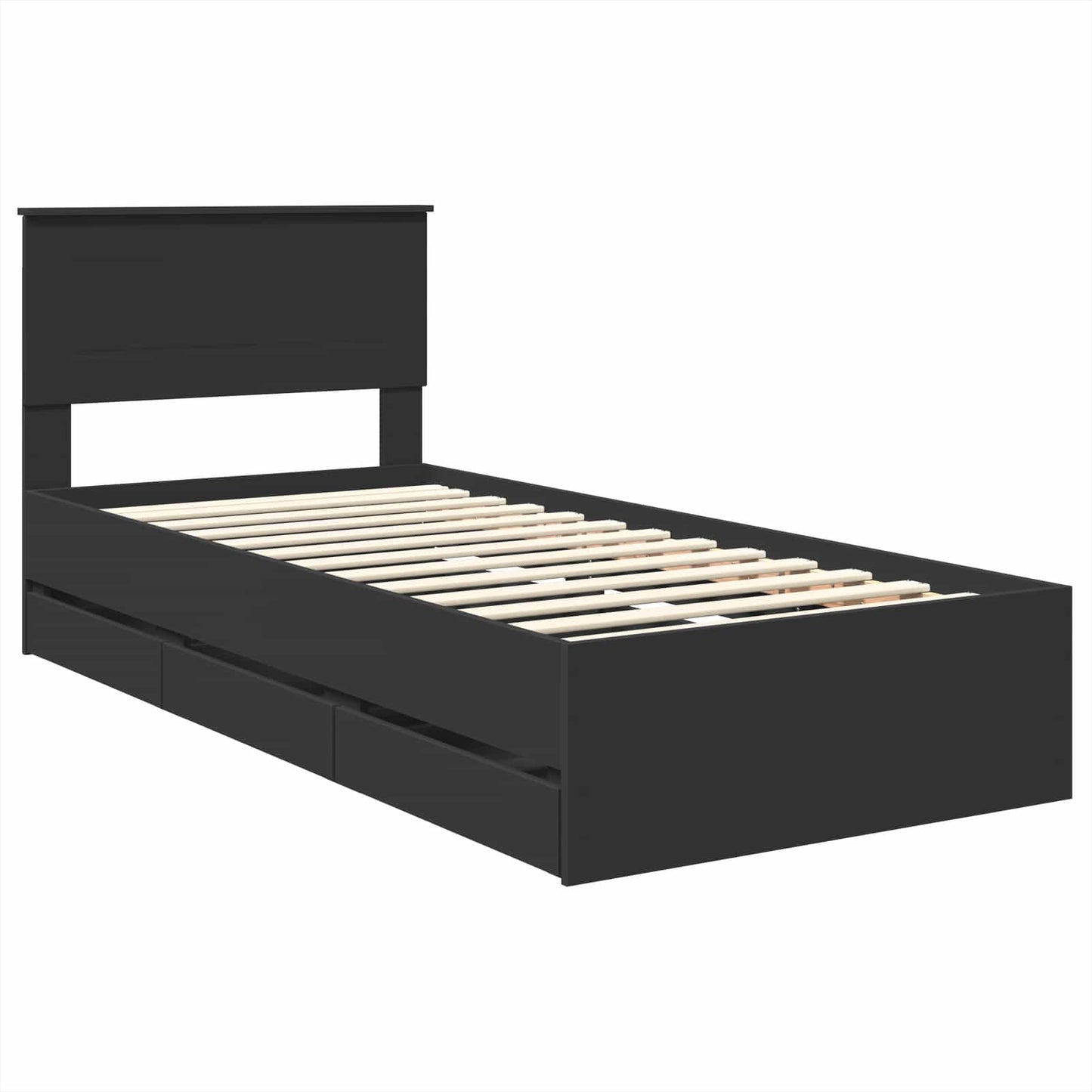 vidaXL Bed Frame with Drawer Black 90 x 190 cm Engineer Wood