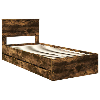 vidaXL Bed Frame with Drawer Smoked Oak 90 x 190 cm Engineer Wood