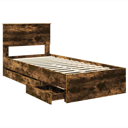 vidaXL Bed Frame with Drawer Smoked Oak 90 x 190 cm Engineer Wood