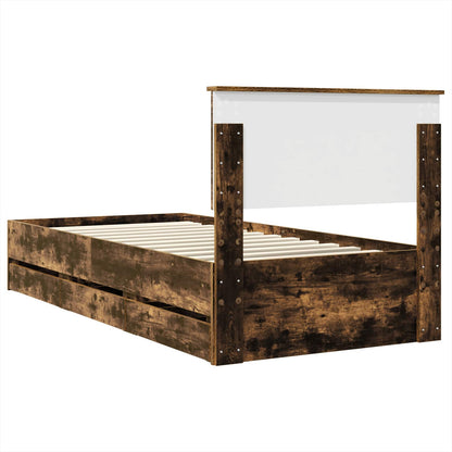 vidaXL Bed Frame with Drawer Smoked Oak 90 x 190 cm Engineer Wood
