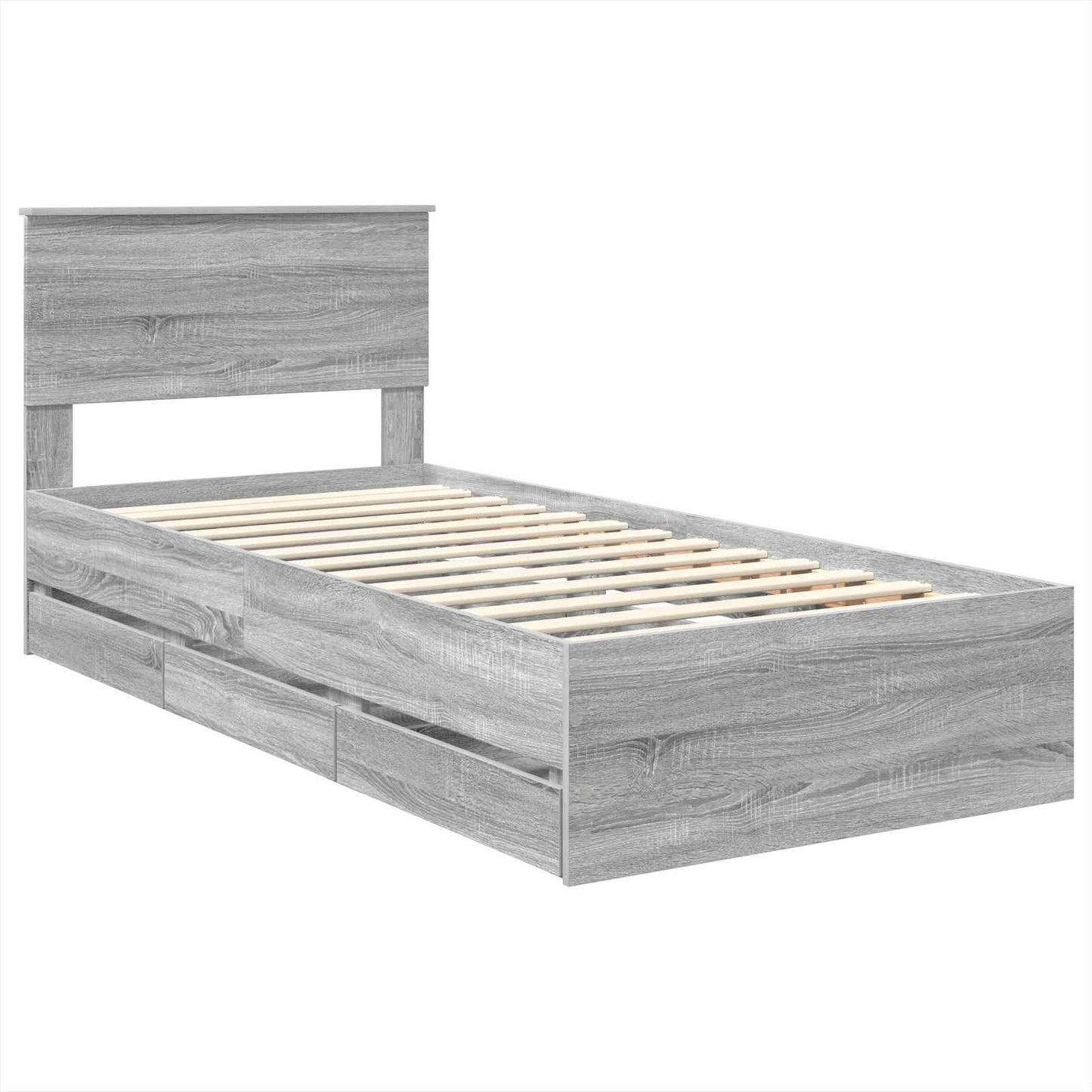 vidaXL Bed Frame with Drawer Grey Sonoma 90 x 190 cm Engineer Wood