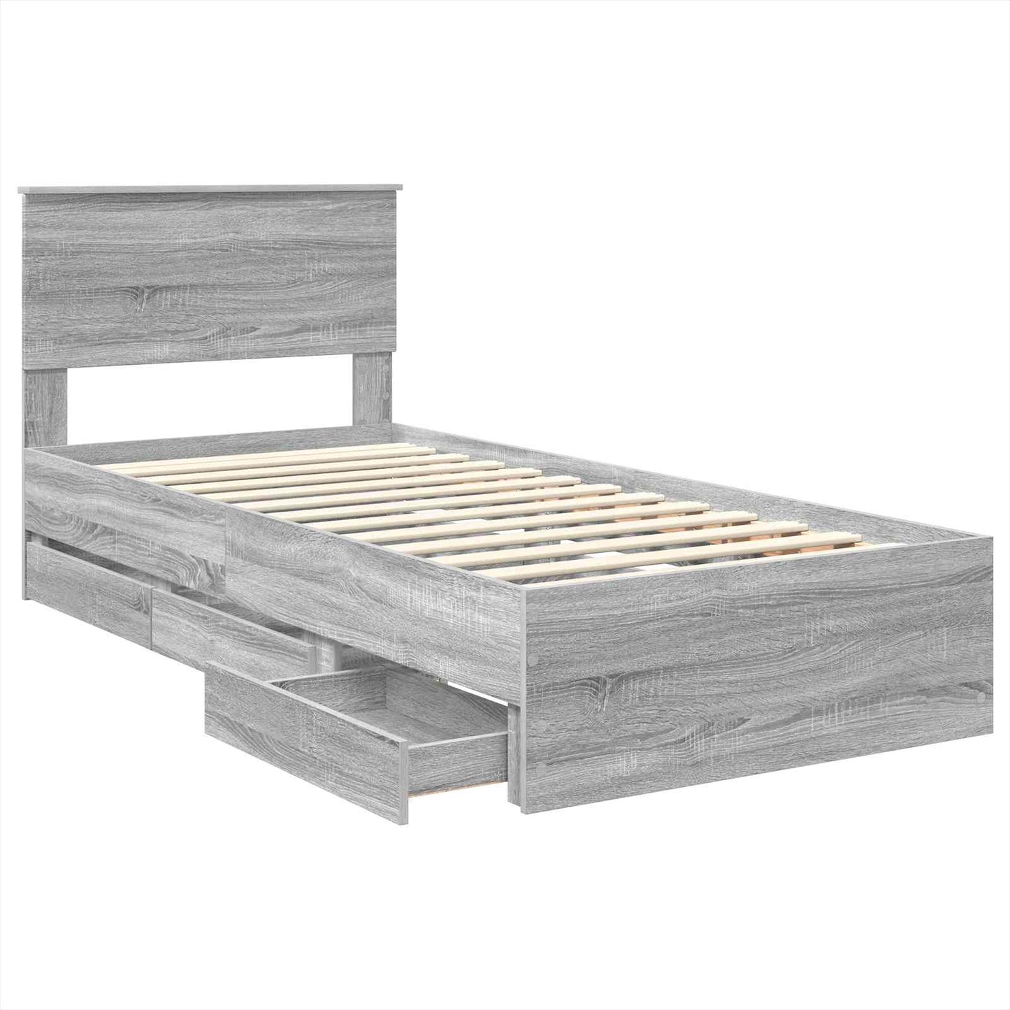 vidaXL Bed Frame with Drawer Grey Sonoma 90 x 190 cm Engineer Wood