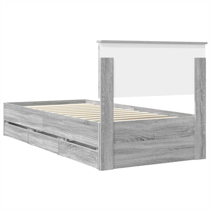 vidaXL Bed Frame with Drawer Grey Sonoma 90 x 190 cm Engineer Wood