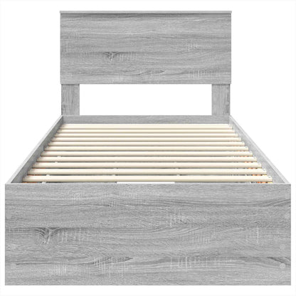 vidaXL Bed Frame with Drawer Grey Sonoma 90 x 190 cm Engineer Wood
