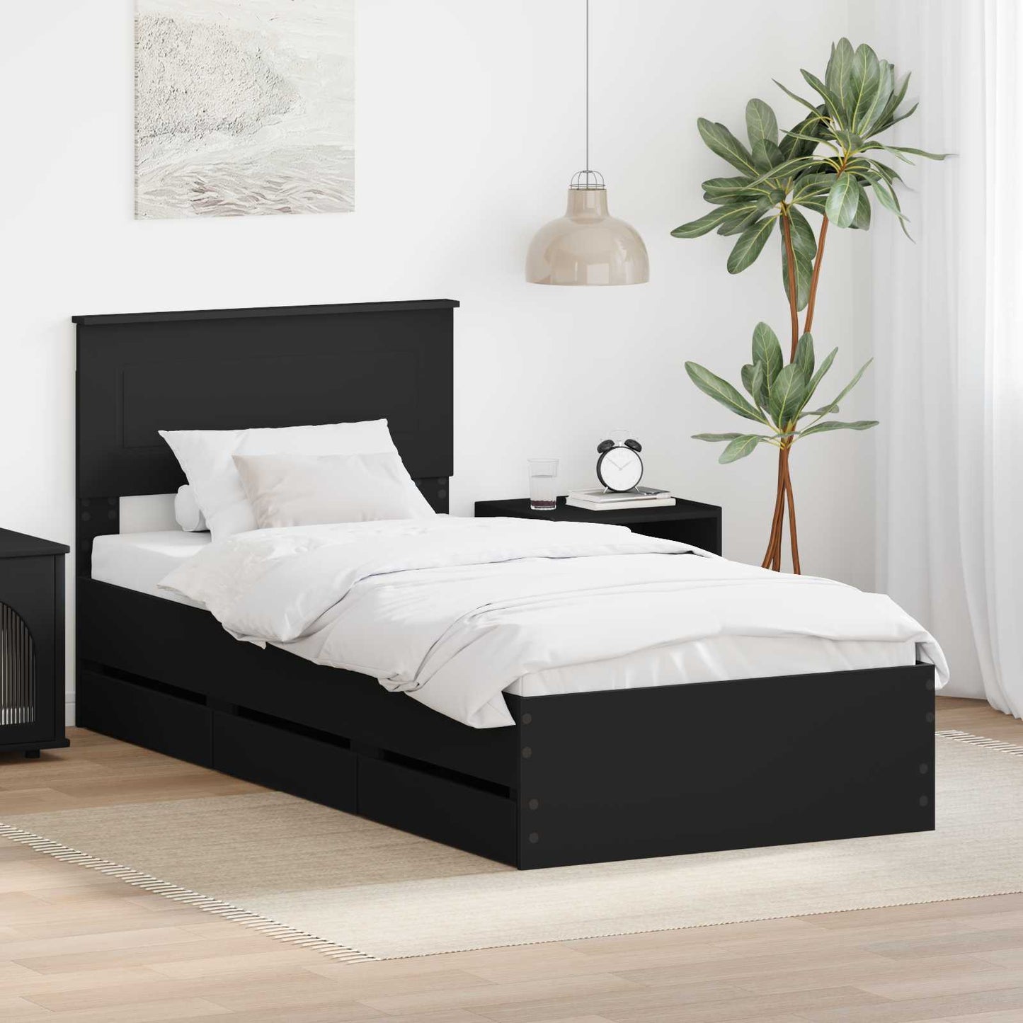 vidaXL Bed Frame with Drawer Black 90 x 200 cm Engineer Wood