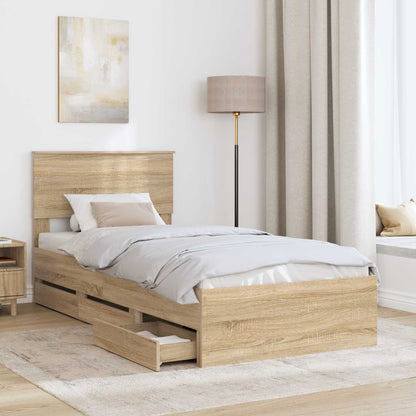 vidaXL Bed Frame with Drawer Sonoma Oak 75 x 190 cm Engineer Wood