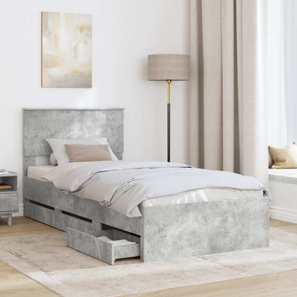 vidaXL Bed Frame with Drawer Concrete Grey 75 x 190 cm Engineer Wood